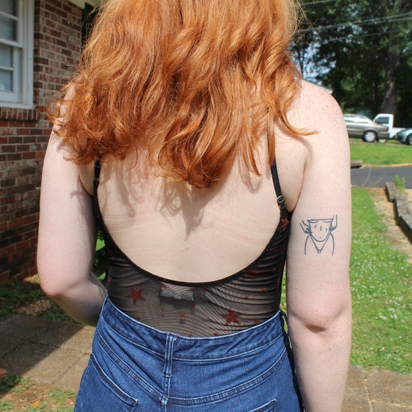 Honey Punch Black Mesh Starred Bodysuit 3/$20 - Picture 3 of 9